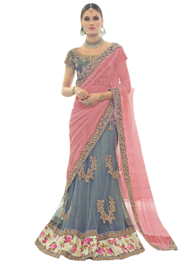 Buy Jazzy Grey Net Lehenga Choli in UK, USA and Canada